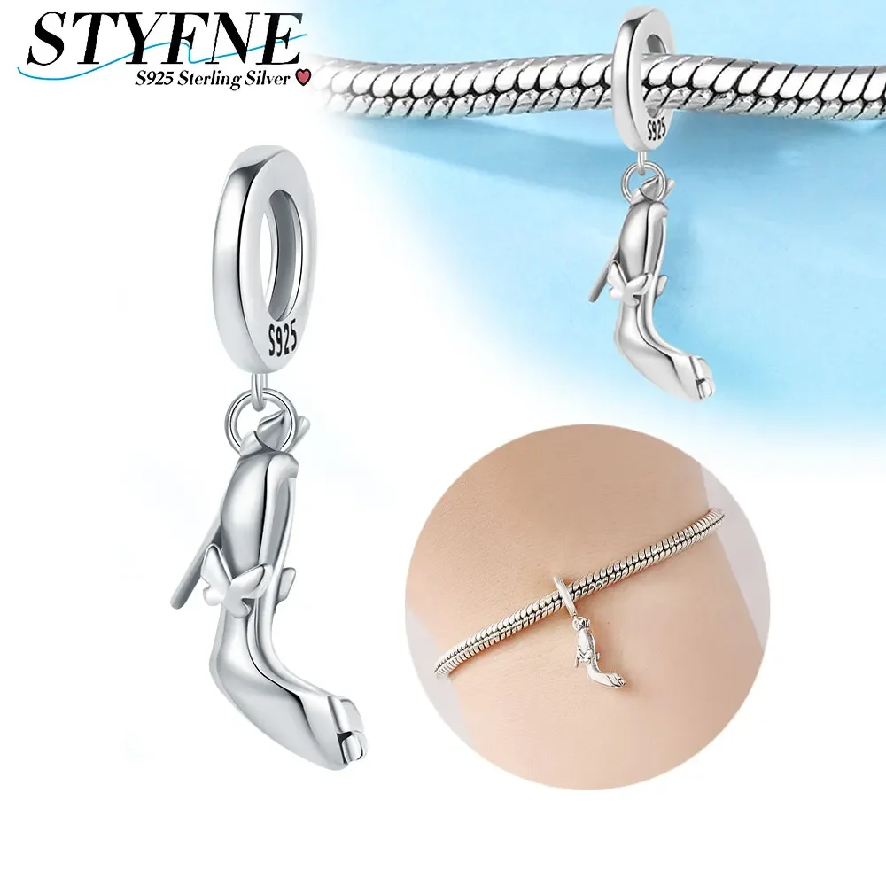 

925 Sterling Silver Lifestyle Series Princess's Crystal Butterfly High Heels Beaded for Women Original Bracelet Diy Jewelry