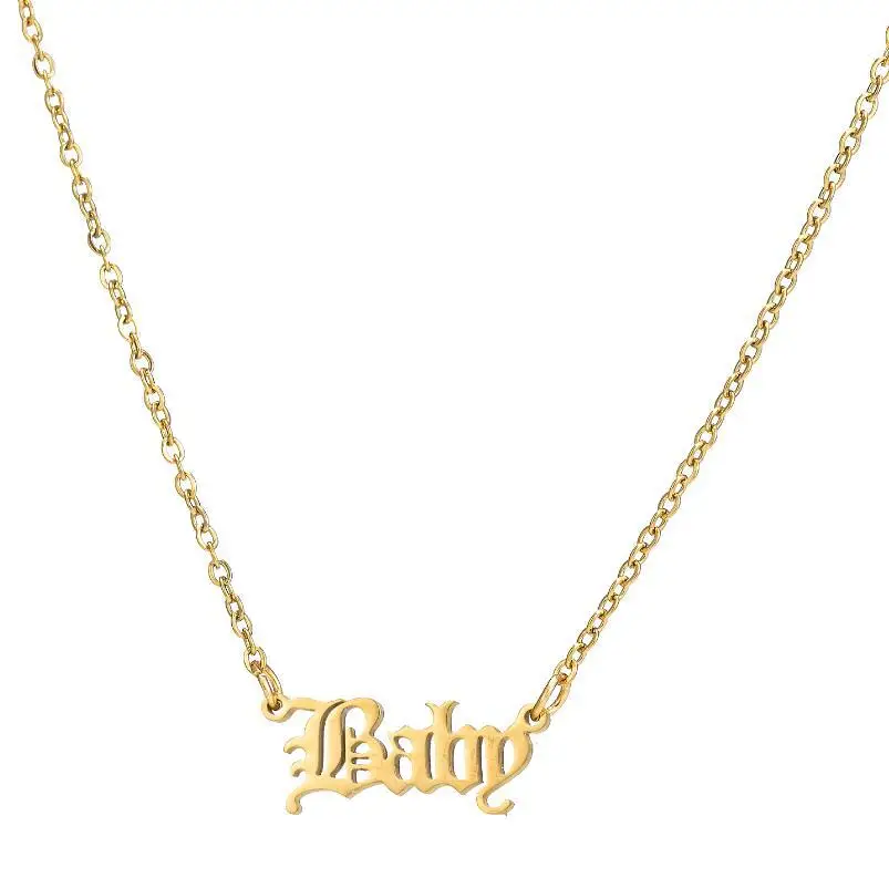 

Fashion Jewelry Charm Necklace Stainless Steel Name Plate Letter Pendant Necklace for Women Gifts