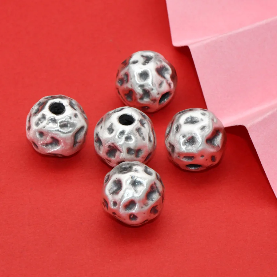 

S999 Sterling Silver Ancient Hollow Out Style 3mm Hole Rough 15mm Silver Beads For Fashion Jewelry Making Loose Beads