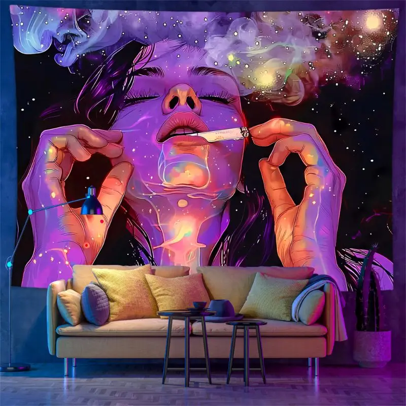 VIKAMA Fluoreszierender psychedelischer Wandteppich, psychedelischer Wandbehang, Schlafzimmer, E-Sport-Raum, Schlafsaal, Heimdekoration