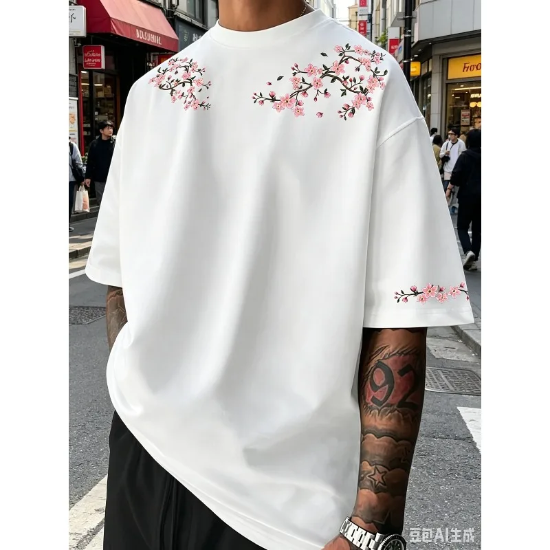 2026 Summer New Style Men's T-shirt with 3D Flower Pattern Print Street Casual Fashion Comfortable Soft Breathable