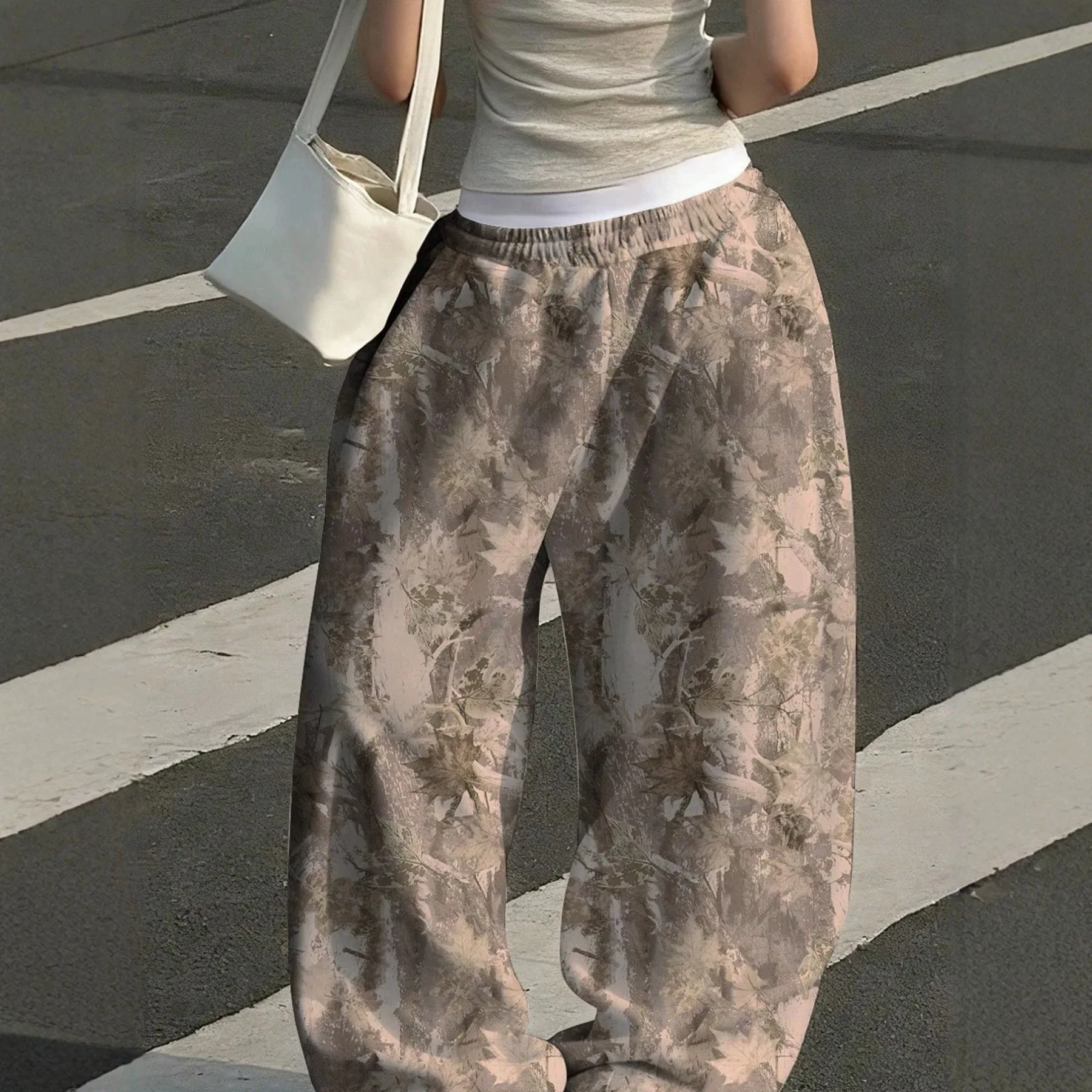 Y2K Hip Hop Streetwear Quick Dry Trousers Unisex Tree Camouflage Printed Loose Wide Leg Drawstring Summer Sports Long Pants