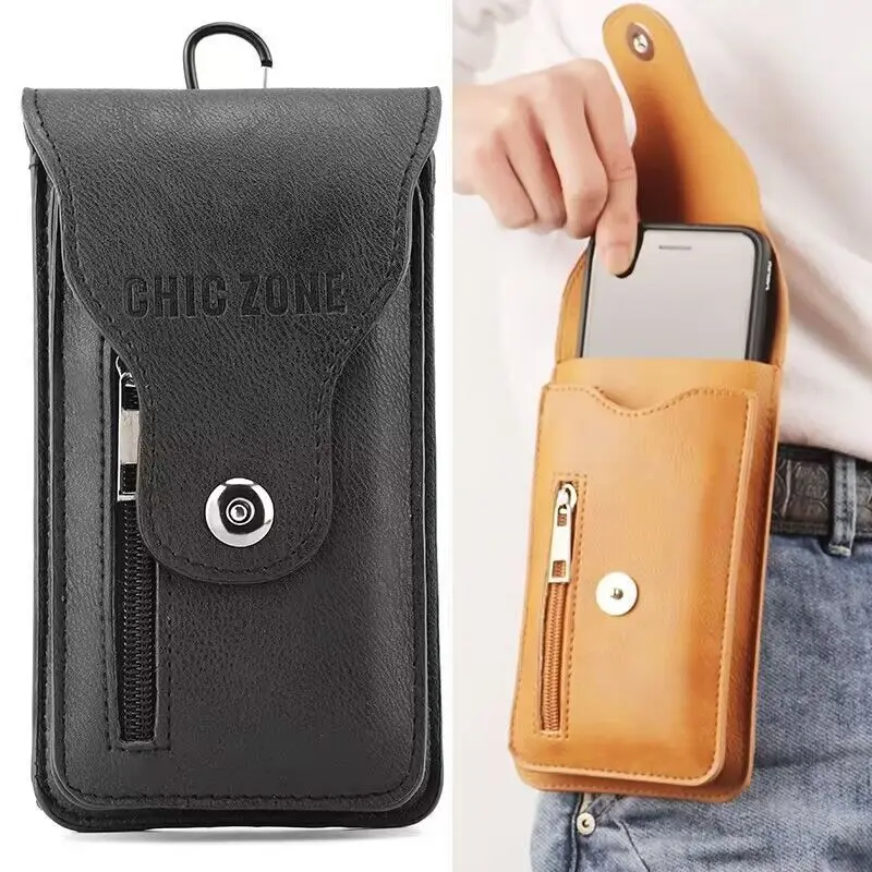 Riñonera con Clip para teléfono móvil para hombre, cartera Vintage con hebilla para tarjetas