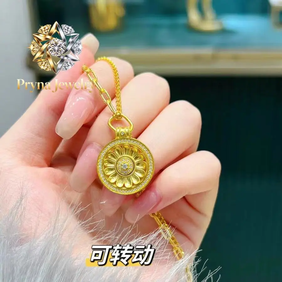 Pryna Jewelry  Women's 24K Gold AU999 Rotatable Daisy Disk Necklace in Imperial Style | Magnetic detachable disks with imperial