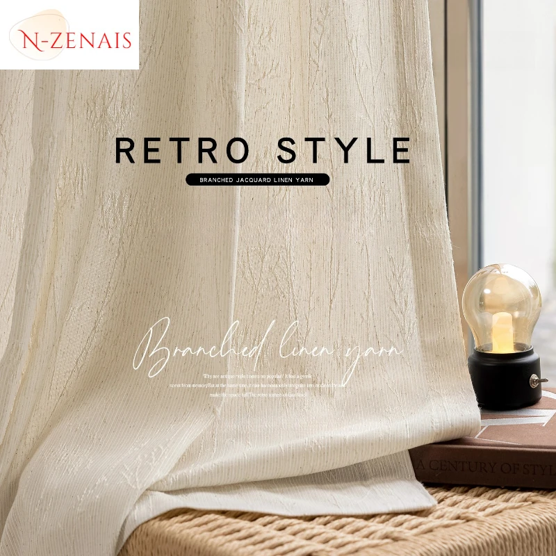 

French Mid-century Style Linen Jacquard Gauze Luxury Curtain for Bedroom Is Light-proof and Opaque Custom Size Elegant