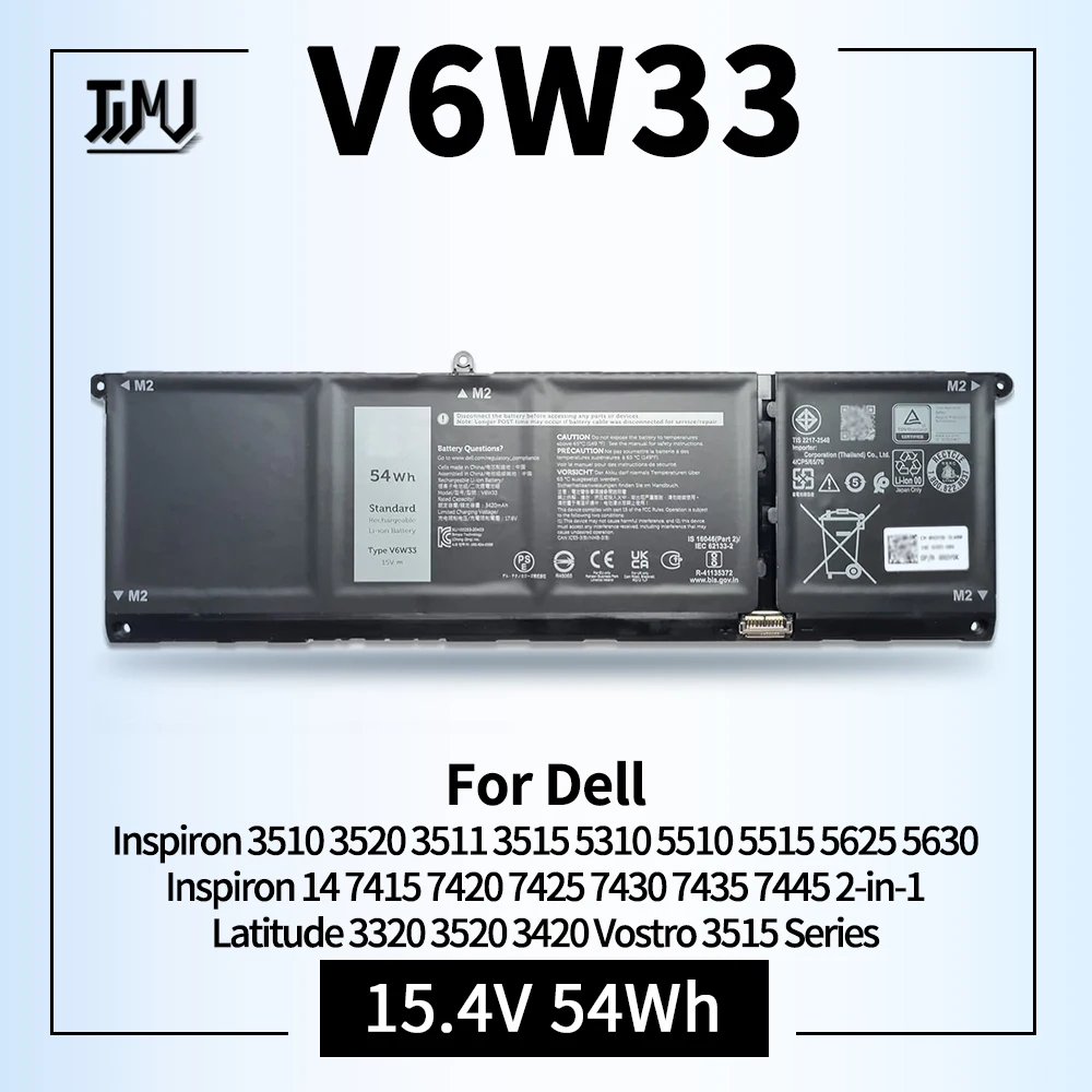Batería para Portátil de 54Wh V6W33 para Dell Inspiron 3510 3520 5510 5515 Inspiron 14 7415 7420 7425 Latitude 3320 3520 3420 Vostro 3515