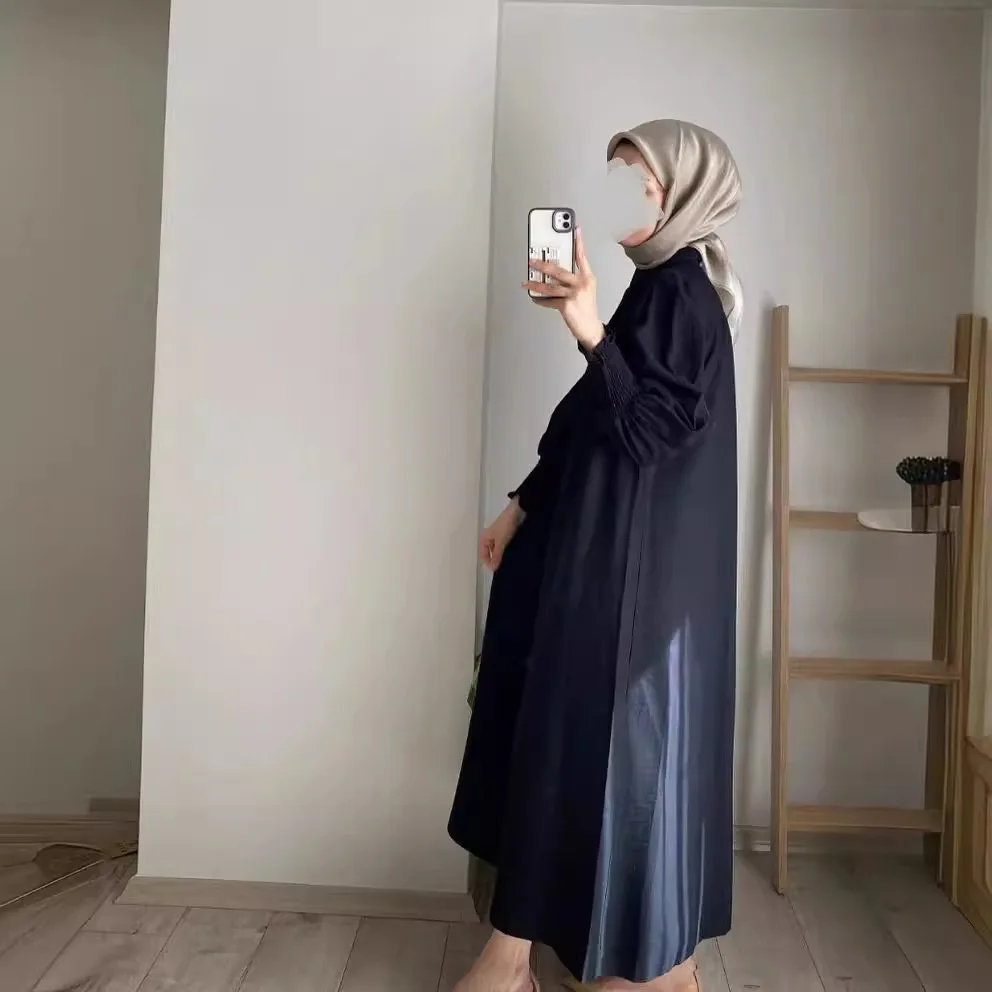 Elegante abito musulmano estivo da donna Ramadan Abaya donna Dubai abiti da vacanza di lusso manica lunga colletto couverture abiti islamici