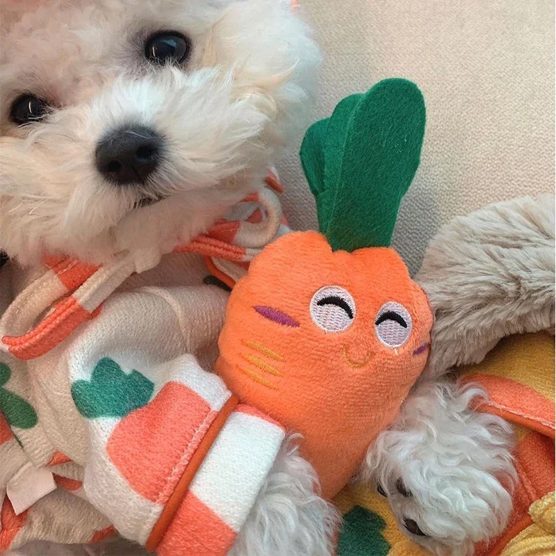 Chewing Toys for Dogs Funny Vegetables Carrot Plush Food Toy Sound Squeaky Dog Toy Sound Cat Puppy Chew Interactive Toys