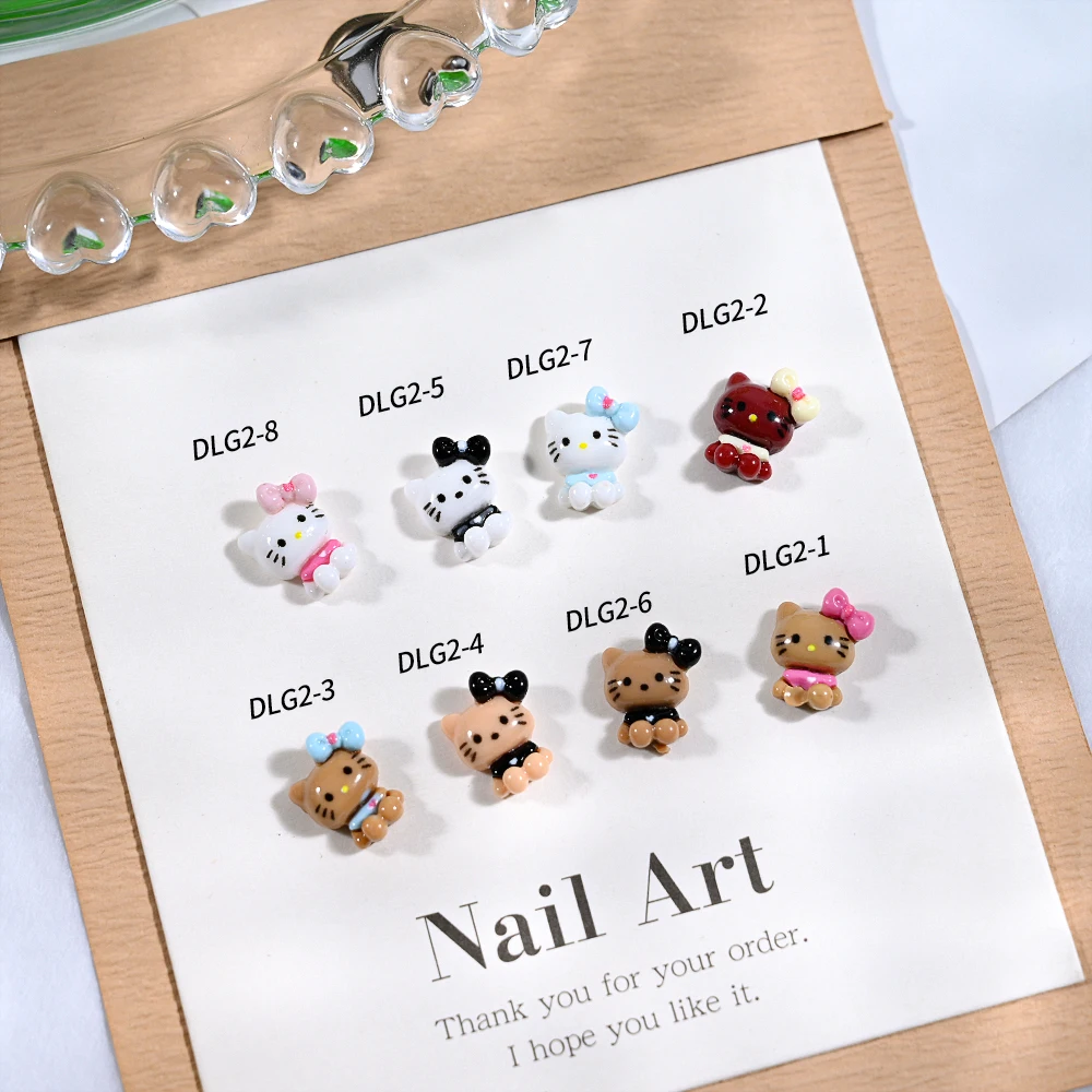 30pcs Y2K Looien Hello Kitty Hars Nageldecoratie Roze Blauw Zwart Strik Hello Kitty Zomer Nail Art Charms Meisjes manicure Adornm