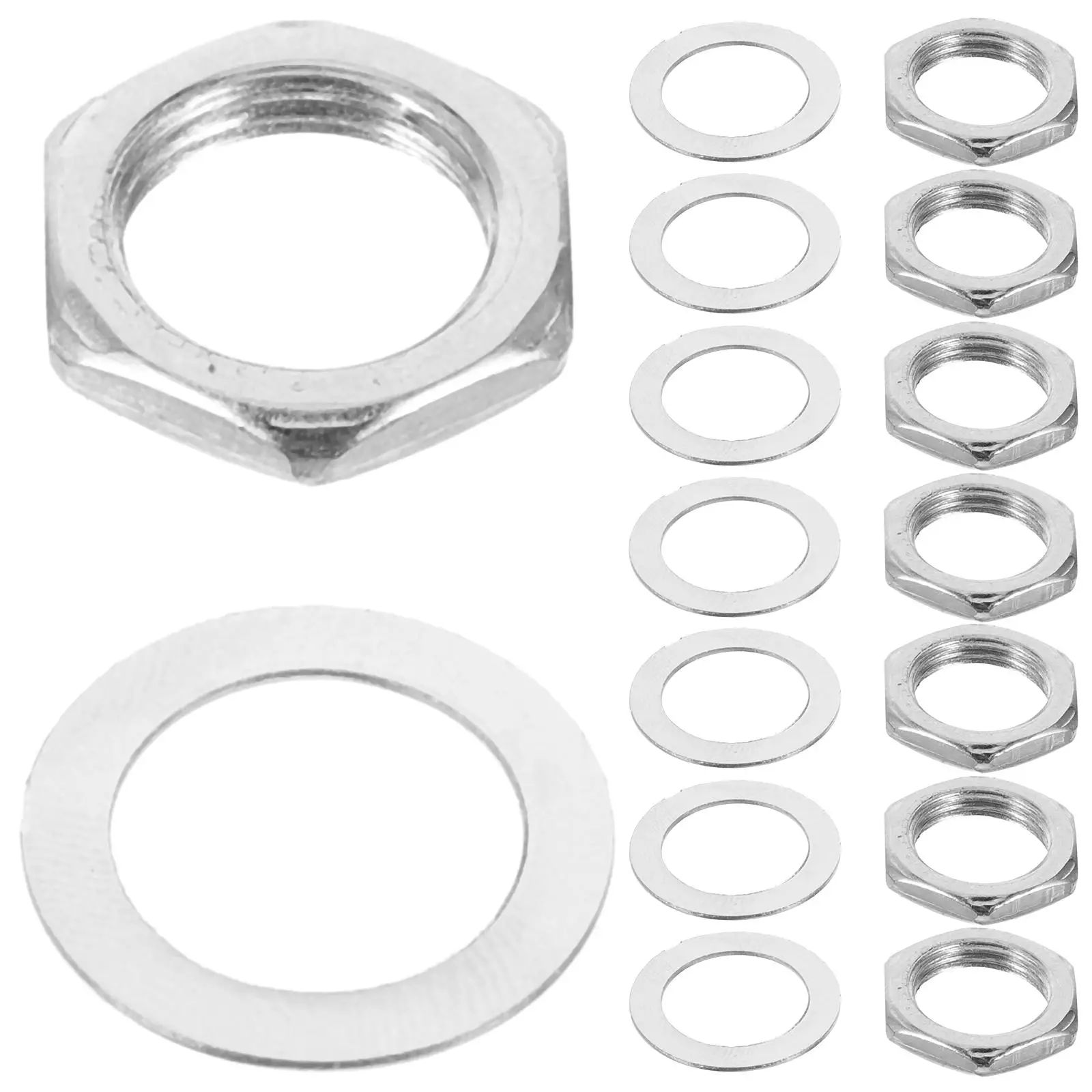 

10 Sets Guitar Nut Washers 6.35mm Output Jack Socket Nuts Potentiometer Washers Silver Alloy Bass Parts Accessories