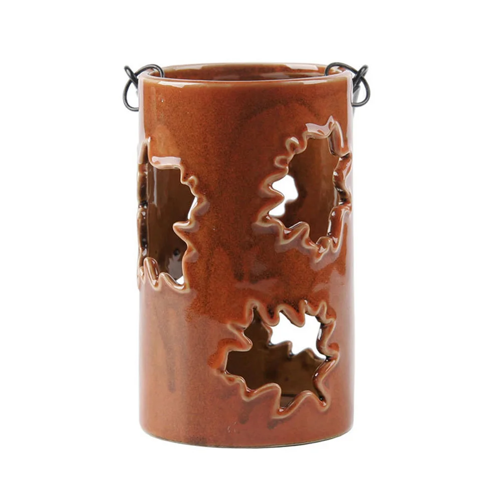 

Ceramic Hollow Maple Leaf Candlestick Thanksgiving Holder Lantern Decorative Harvest Festival Stand Decor