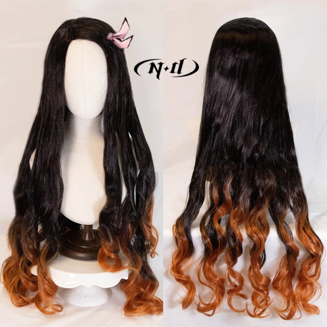 ND Nezuko Kamado Косплей Парик Шиньон Demon Slayer Аниме Косплей Парик Волос для Comic Con Coser Костюм Партия Термостойкий