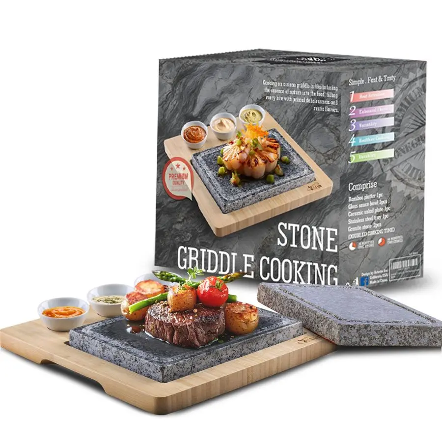 

Professional Steak Stone Grill Set 2pcs Natural Granite Cooking Stones for Indoor amp Outdoor BBQ Hibachi HeatResistant Stones 2
