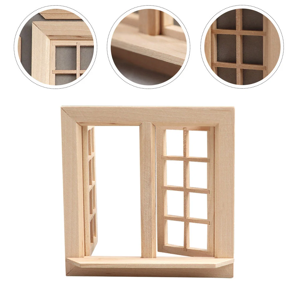 Porte e finestre di simulazione La casa Strumento di decorazione in miniatura Modello Dolly in legno Ornamento Bambino non colorato