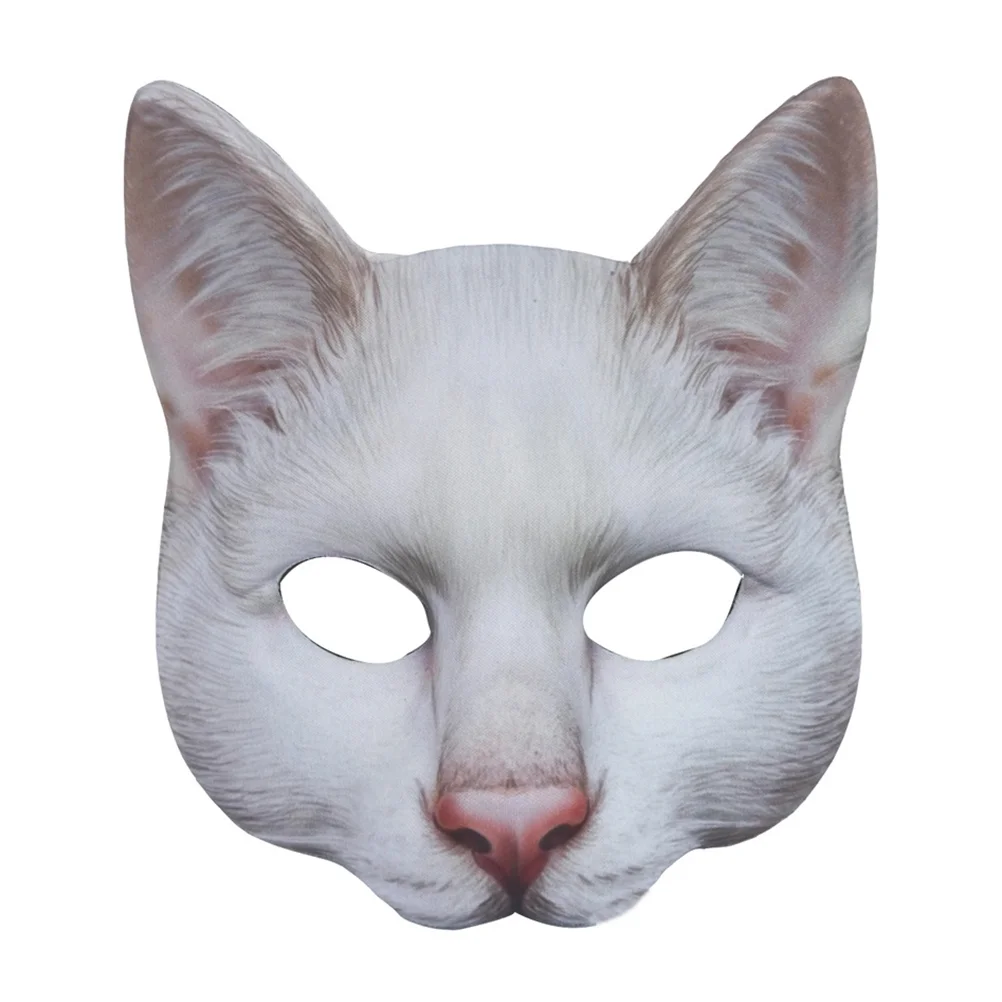 Halloween Big Cat Mask Halloween Funny and Trick Toys Carnival Half Face Animal Mask Scary Costume Prop for Masquerade Party (Wh