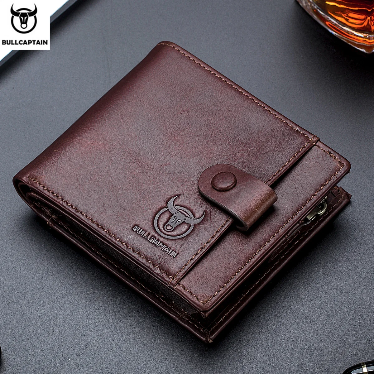 Bullcaptain Men's Wallet Rfid Vintage Genuine Leather Wallets for Men Credit Card Holder Purse Money Bag Wallet Man ﻿