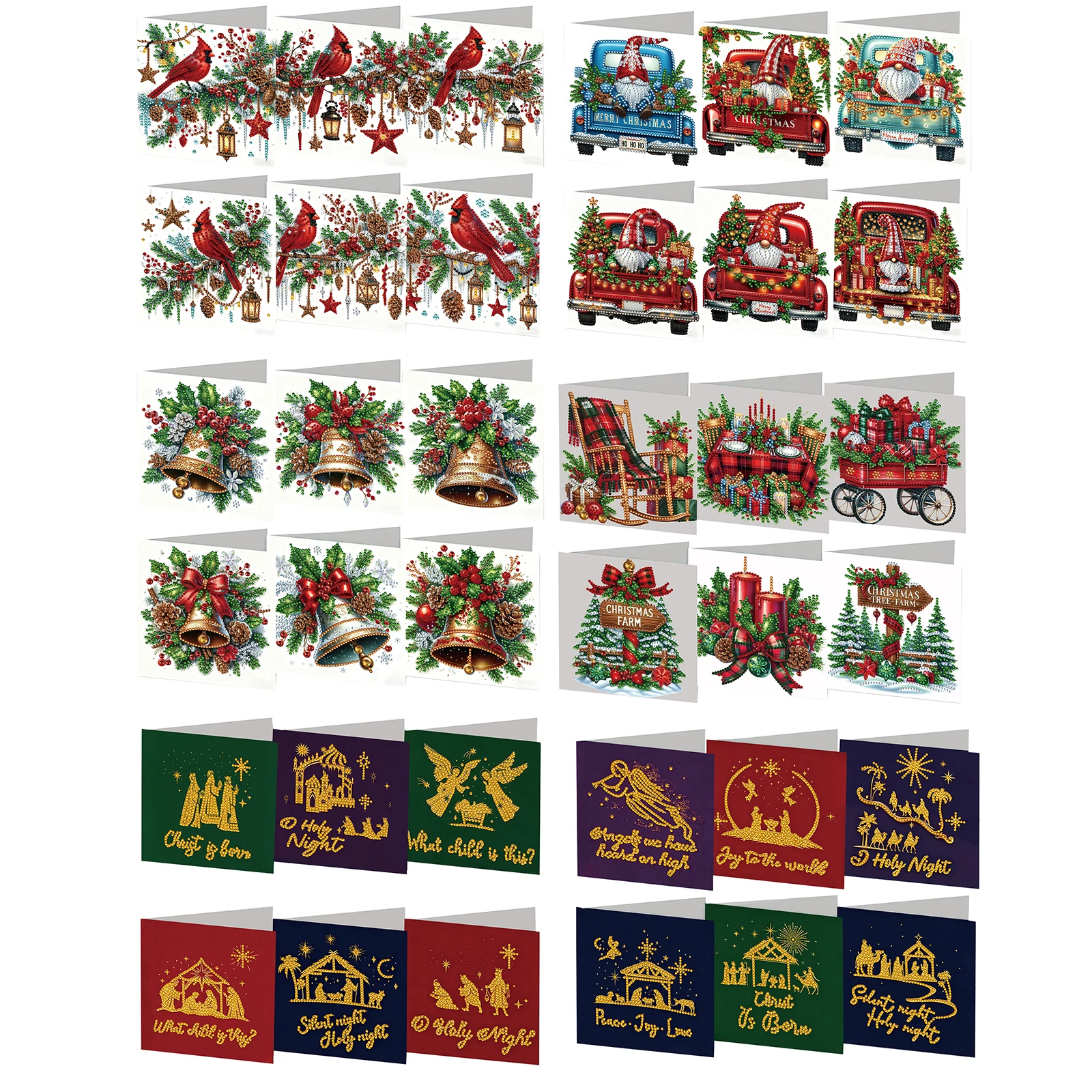

Набор из 6 открыток с рождественским узором для творчества, украшенных стразами, с конвертами, для дней рождения, Дня благодарения и особых случаев