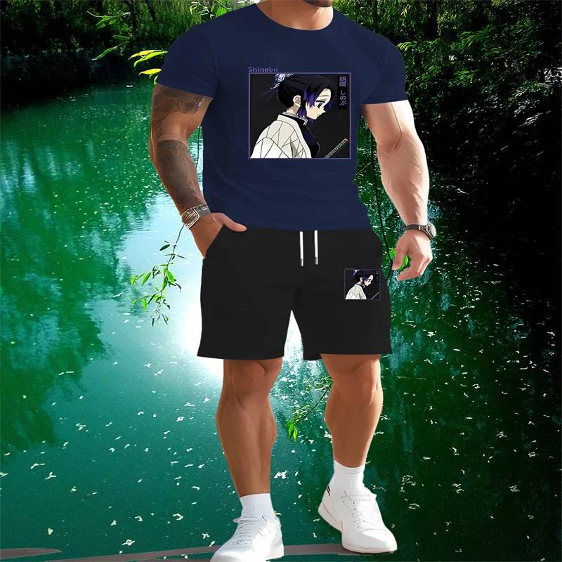 

Summer new fashionable men's outdoor suit, 2-piece set of short sleeved shorts, comfortable and breathable casual sportswear