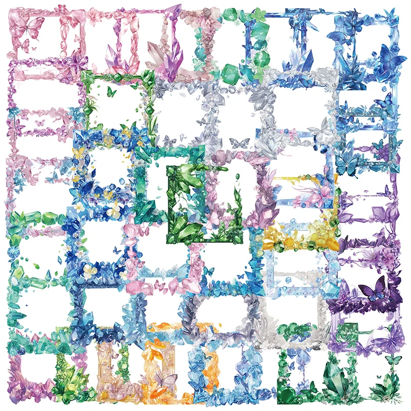 50PCS PET Transparent Cherry Blossoms Crystal Frame Stickers Aesthetic Waterproof DIY Stationery Laptops Guitar Decorative Decal