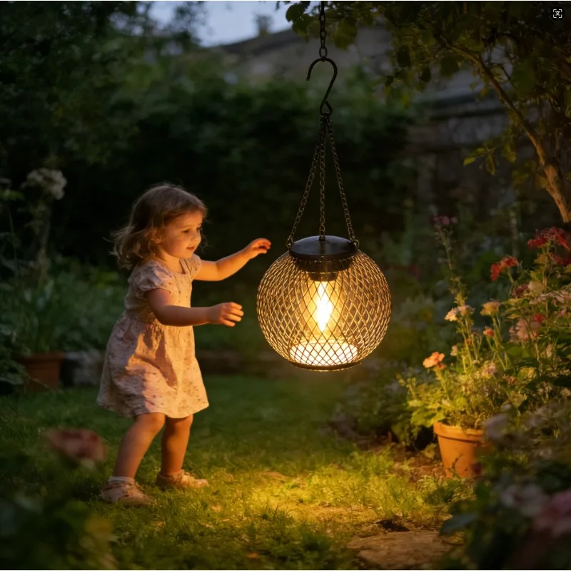 

Солнечная светодиодная лампа из кованого железа для улицы, водонепроницаемая, подвесная, декоративная, для деревьев, сада, патио, дорожек, двора, с функцией включения от заката до рассвета