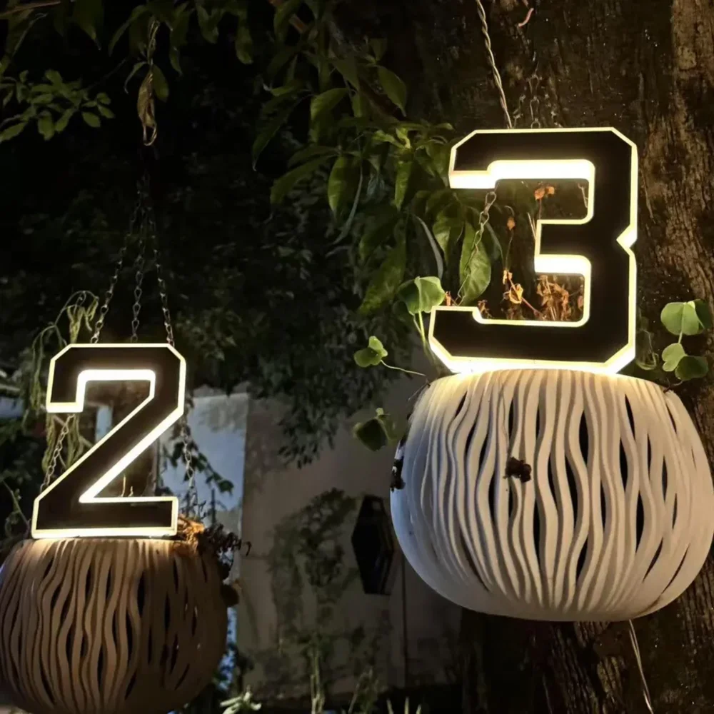 Solar Powered LED House Numbers Sign Outdoor Illuminated Warm White Address Plaque Modern House Numbers Mailbox Number