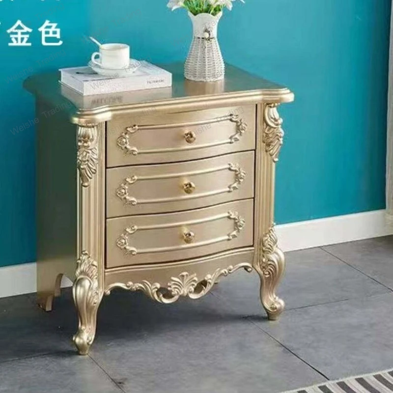 Simple and modern solid wood bedside table, painted European-style customization, and three pumps for storage, bedside bedroom
