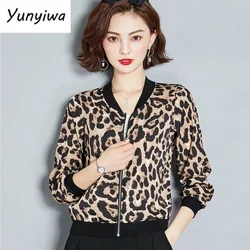 Leopard Print Women Jacket thin Coat Stand Collar Long Sleeve Bomber Jacket Casual Tops Jacket Woman big size Tops Ladies Coats