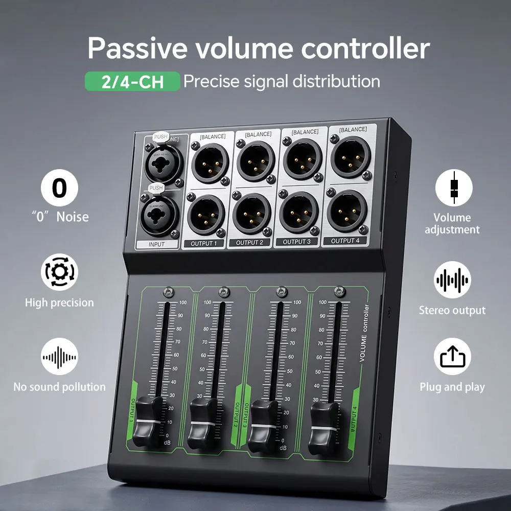 Pasywny kontroler głośności do monitorów, wejście i wyjście XLR, pasywny kontroler stereo, kontroler regulacji głośności bez strat, Plug & Play — zdjęcie produktu 2