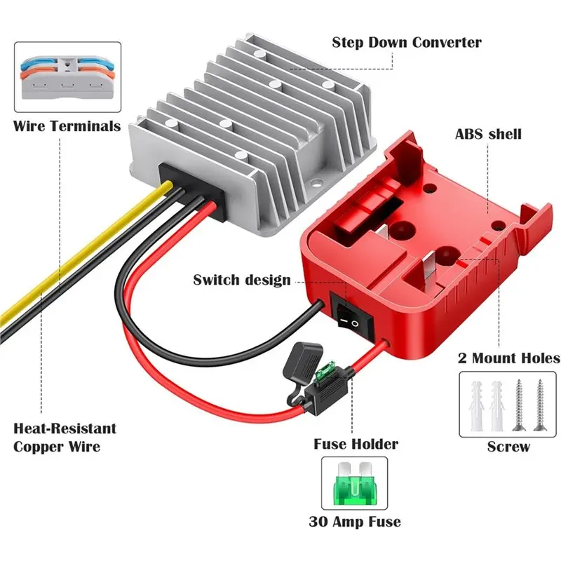 A34R Step Down Converter 18V To 12V, For M18 Battery Adapter,DC 12V 20A 240W Buck Converter, Multifunctional Design