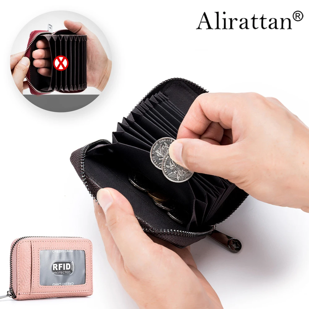 

Alirattan Genuine Leather Organ Card Bag Female Creative Multi Card Cover Head Layer Cowhide Exquisite Card Bag RFID Wholesale