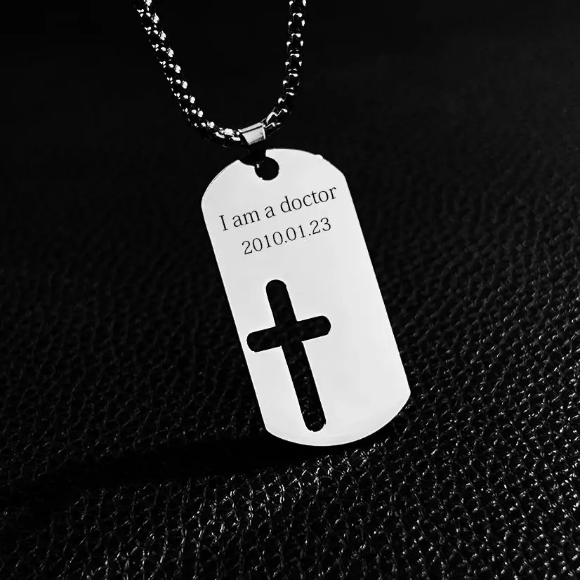 GUILING Hiphop Engrave Cross Men Occupation Message Custom Tag Charm Pendant Necklace Stainless Steel Jewelry Gift Wholesale