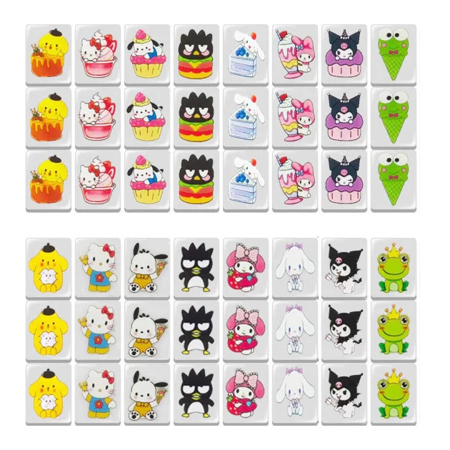 40mm Big Hello Kitty Mahjong Game Set Sanrio Seaside Escape Tiles Juego Tiktok Popular Game Two Players Kids Toy Fun Game Gift