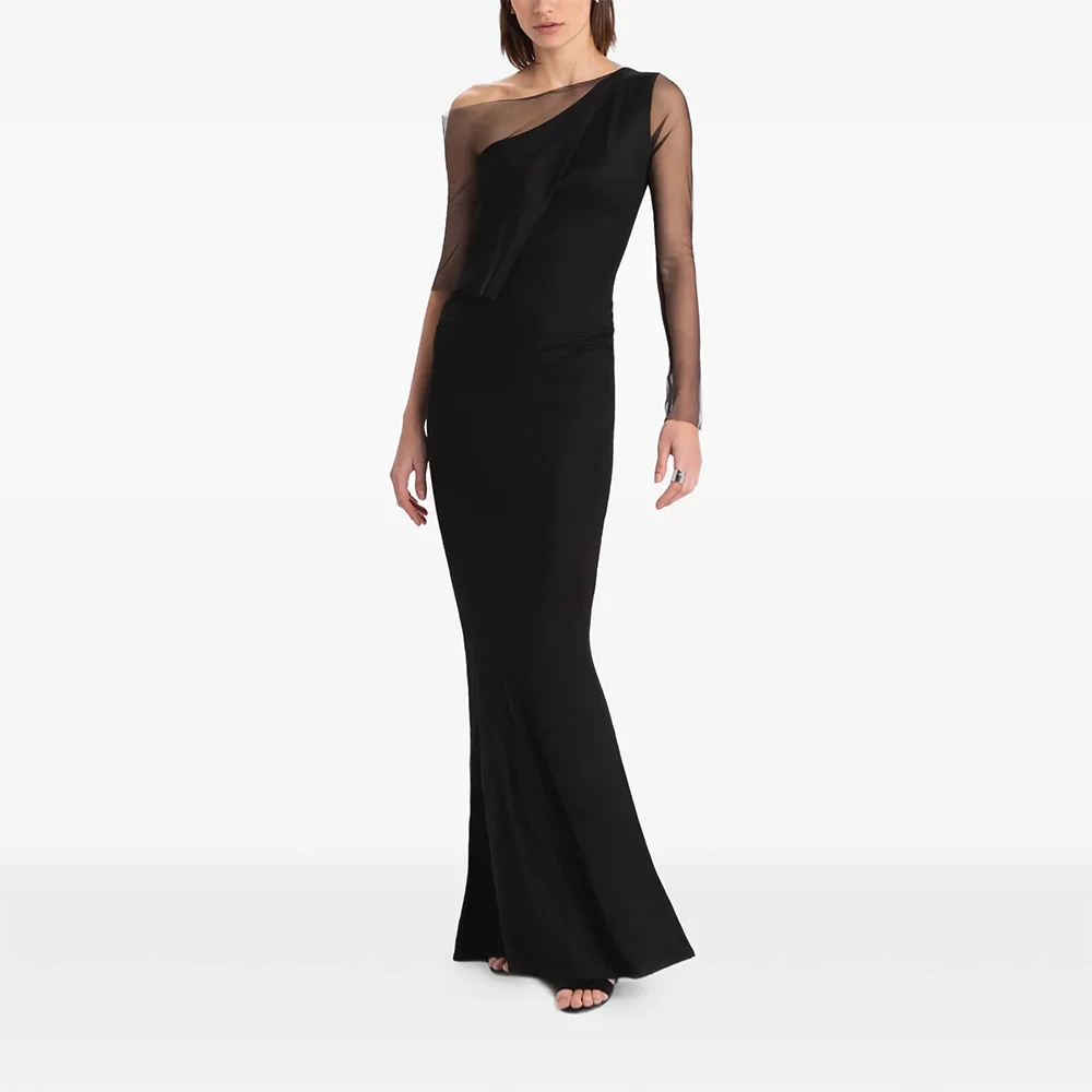 ชุดราตรีสีดำเรียบง่าย ชุดราตรีแบบไหล่เดียว ชุดราตรีหรูหราสำหรับงานพิธีการ ชุดราตรียาวถึงพื้น ชุดราตรีงานพรอม สามารถสั่งตัดได้ ปี 2025