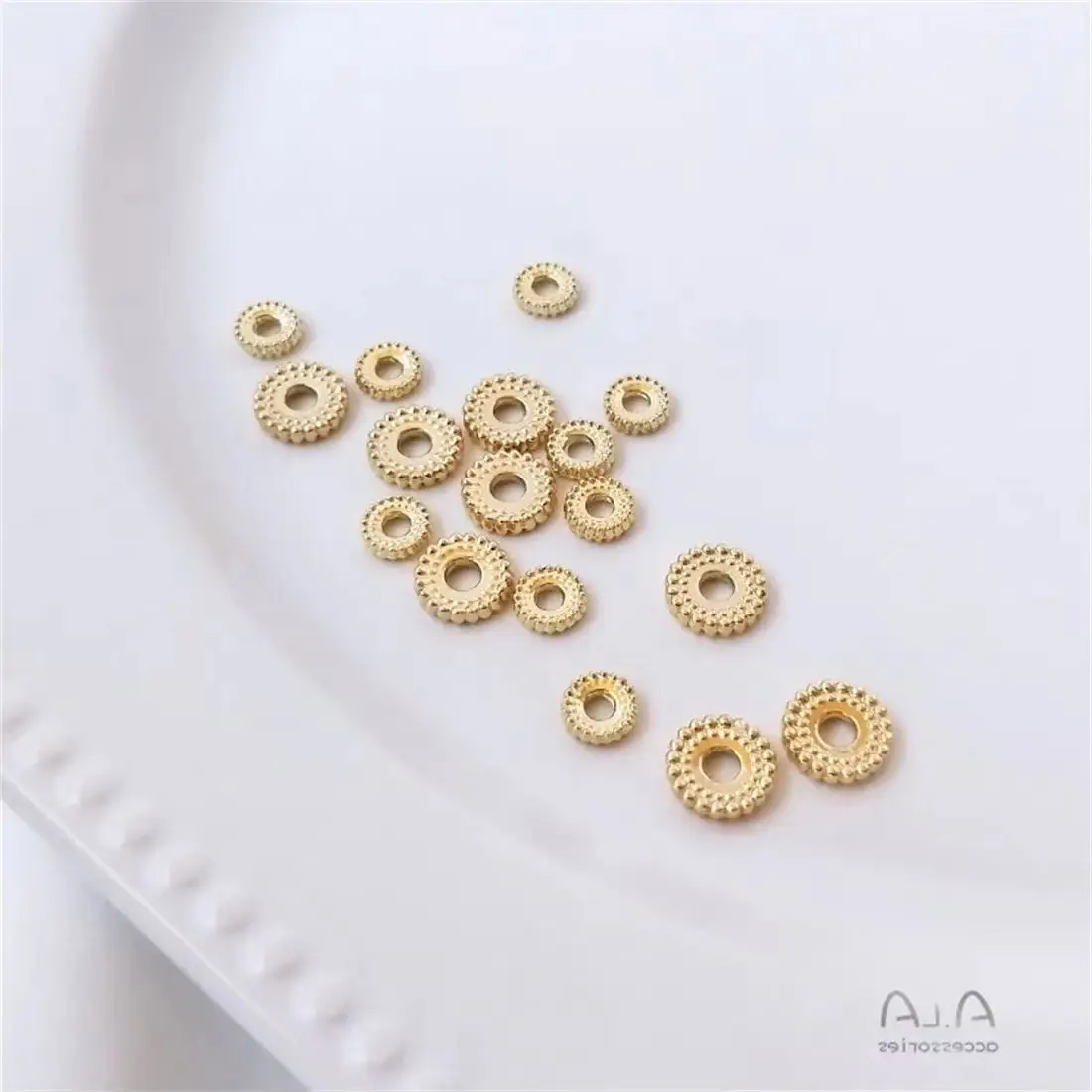 2PCS 14K Gold-plated Round Wheel Bead Spacer, DIY Handmade Bracelet, Jewelry Materials, Twist-edged Accessories, C139