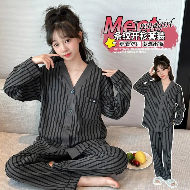 

Kawaii Girl Fashion Cotton Pajama Set Student Spring Autumn Cartoon Casual Long Sleeves Homewear 2-Piece Set Children's Clothing