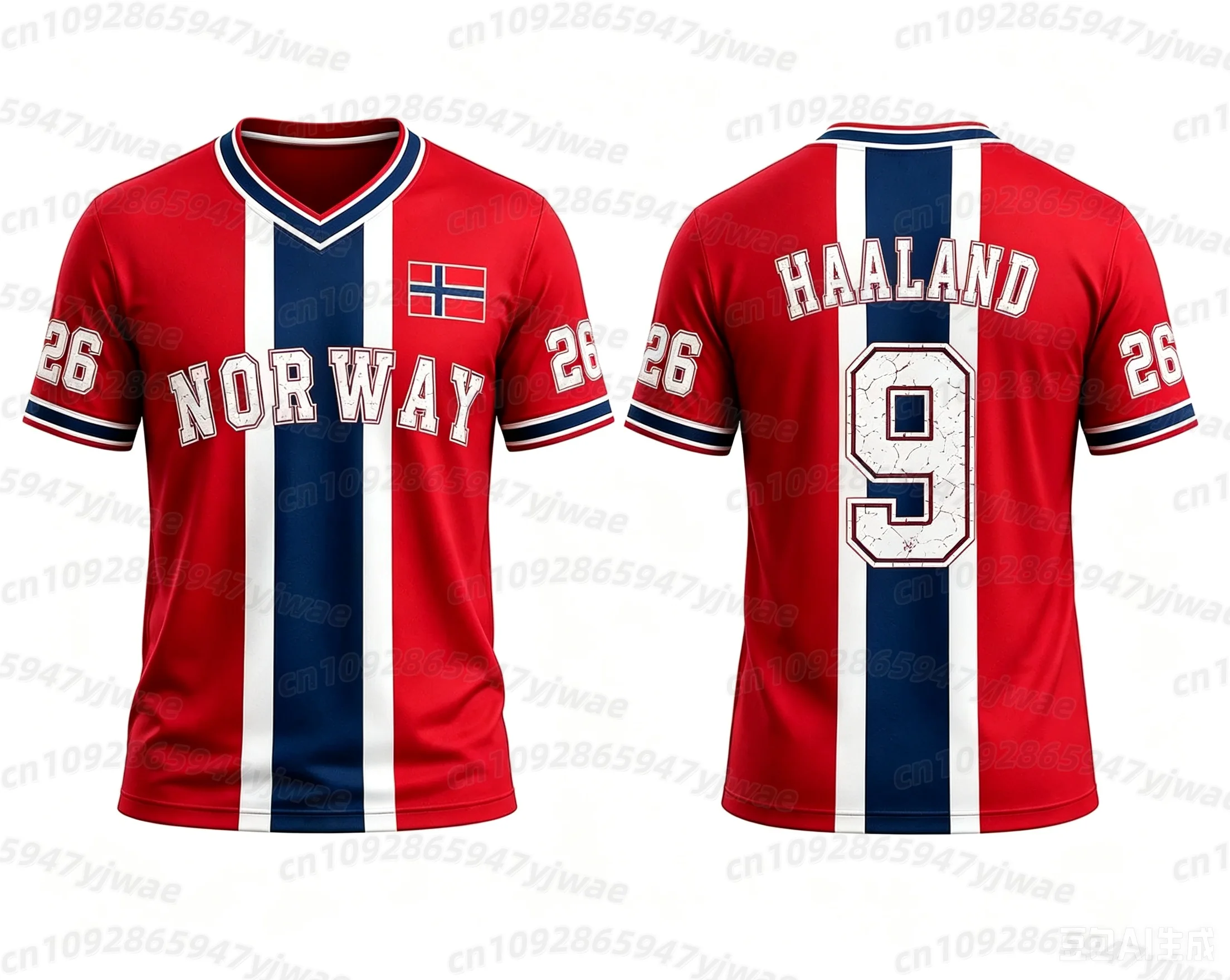 26 NORWAY FLAGJ Jersey T-Shirt Haaland NO.9 Damen-T-Shirt mit V-Ausschnitt Mexiko Fußball-Fans T-Shirt Herren Damen Schnelltrocknendes T-Shirt – Detail 5