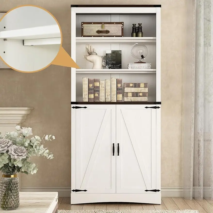 

Farmhouse Tall Storage Cabinet with 5Layers Adjustable Shelves,Kitchen Pantry Storage Cabinet with 2 Barn Doors,Storage Cabinet