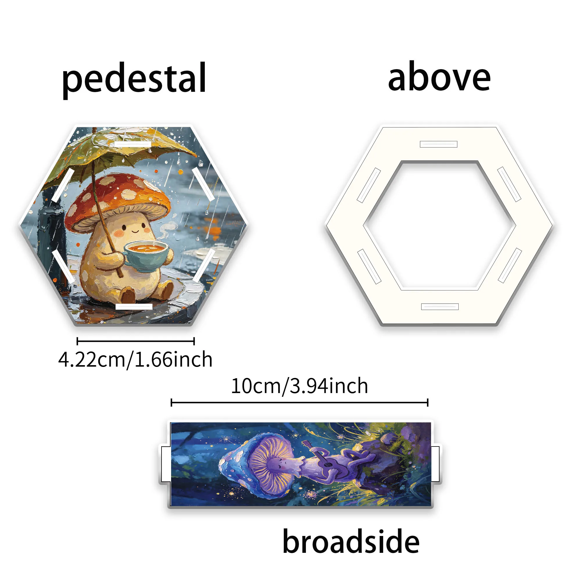 11PCS (1pc pen holder +10pcs random ballpoint pen funny mushroom theme hexagonal acrylic pen holder