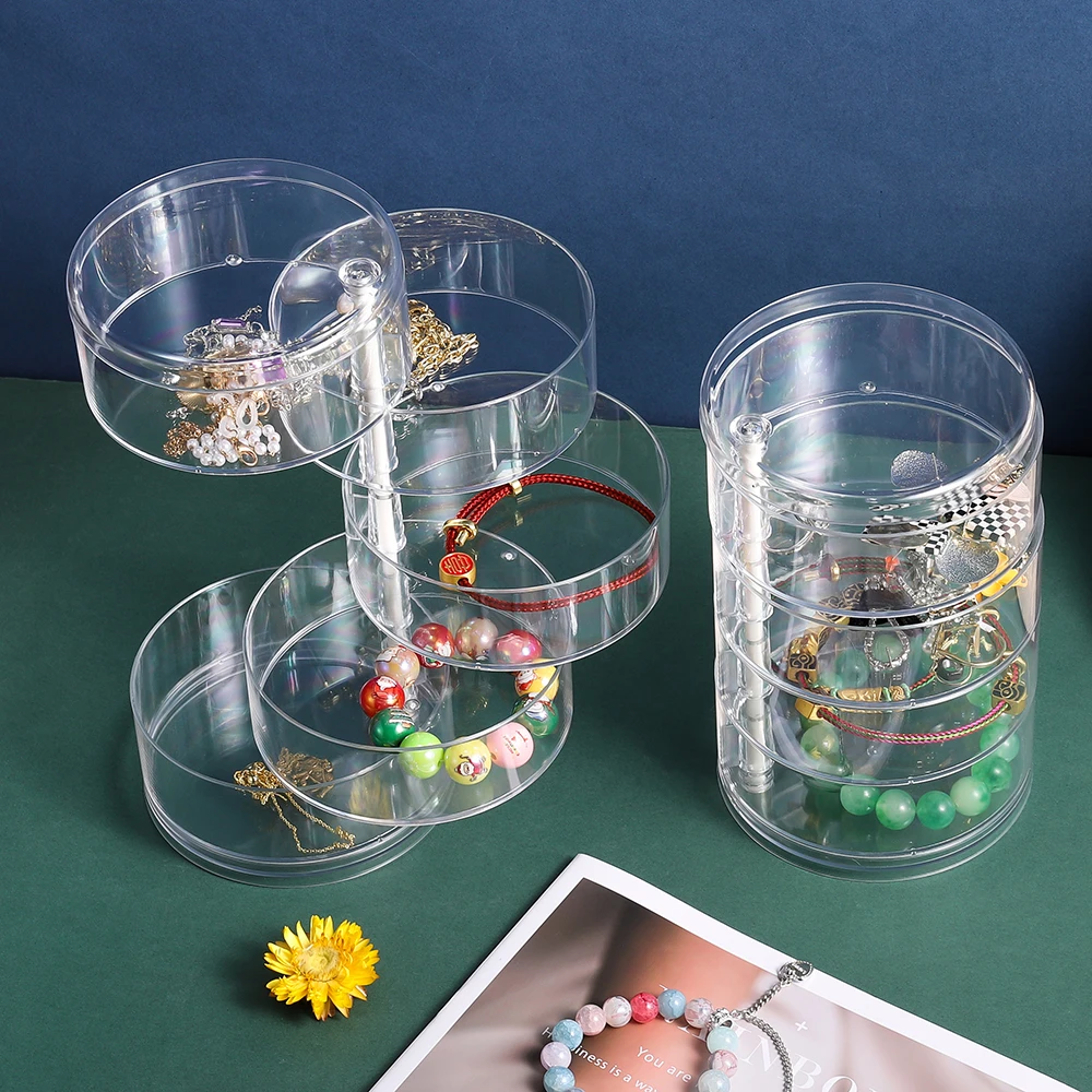 1pcs Multi Layer Rotating Transparent Round Jewelry Box Large Capacity Earrings Necklace Bracelet Rack Display Storage Box