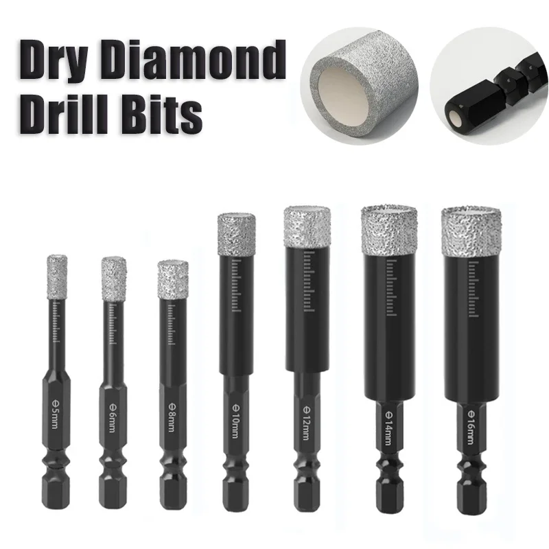 1pc Hex Handle Vaccum Brazed Diamond Dry Drill Bits Set Hole Saw Cutter for Marble Granite Ceramic Glass Tile Stone Hole Open