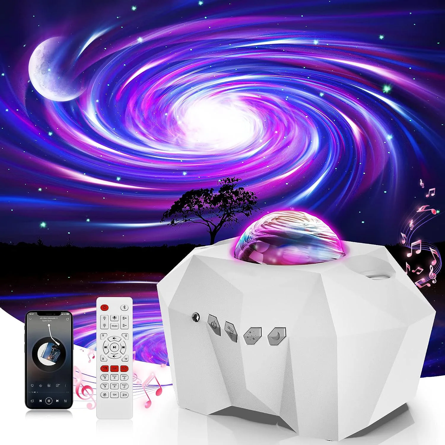 

Aurora Galaxy Moon Star Lights Projector with Remote Control Sky Night Lamps Kids Adults Gift Bluetooth Music Speaker Home Decor