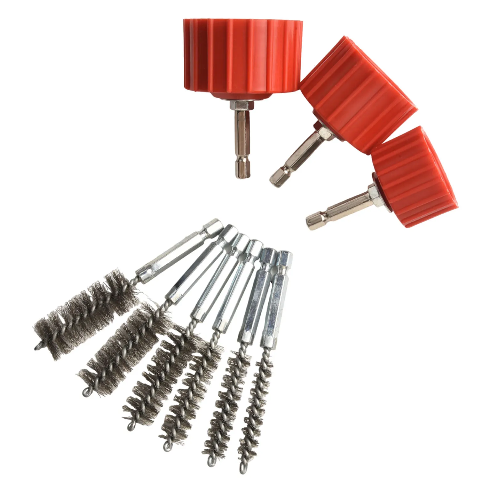 8/10/12/15/17/19MM Copper Pipe Cleaner Set For Power Drill 1/4 Tube Cleaning Brush Equipped With Stainless Steel Wire Bristles