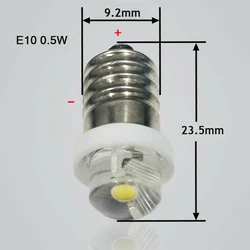 3/4.5/6V 0.5W 6000K 백색 LED E10 교체 전구 손전등 랜턴 토치 산악 도로 자전거 액세서리