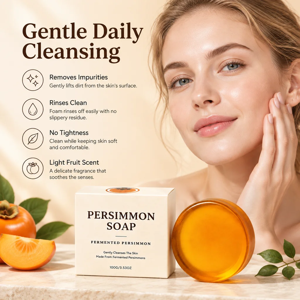 Persimmon Soap, Moisturizing Fruit Extract Soap, Gentle Skin Care  Rich Lather Bath Soap, Daily Shower Cleanser for Men Women