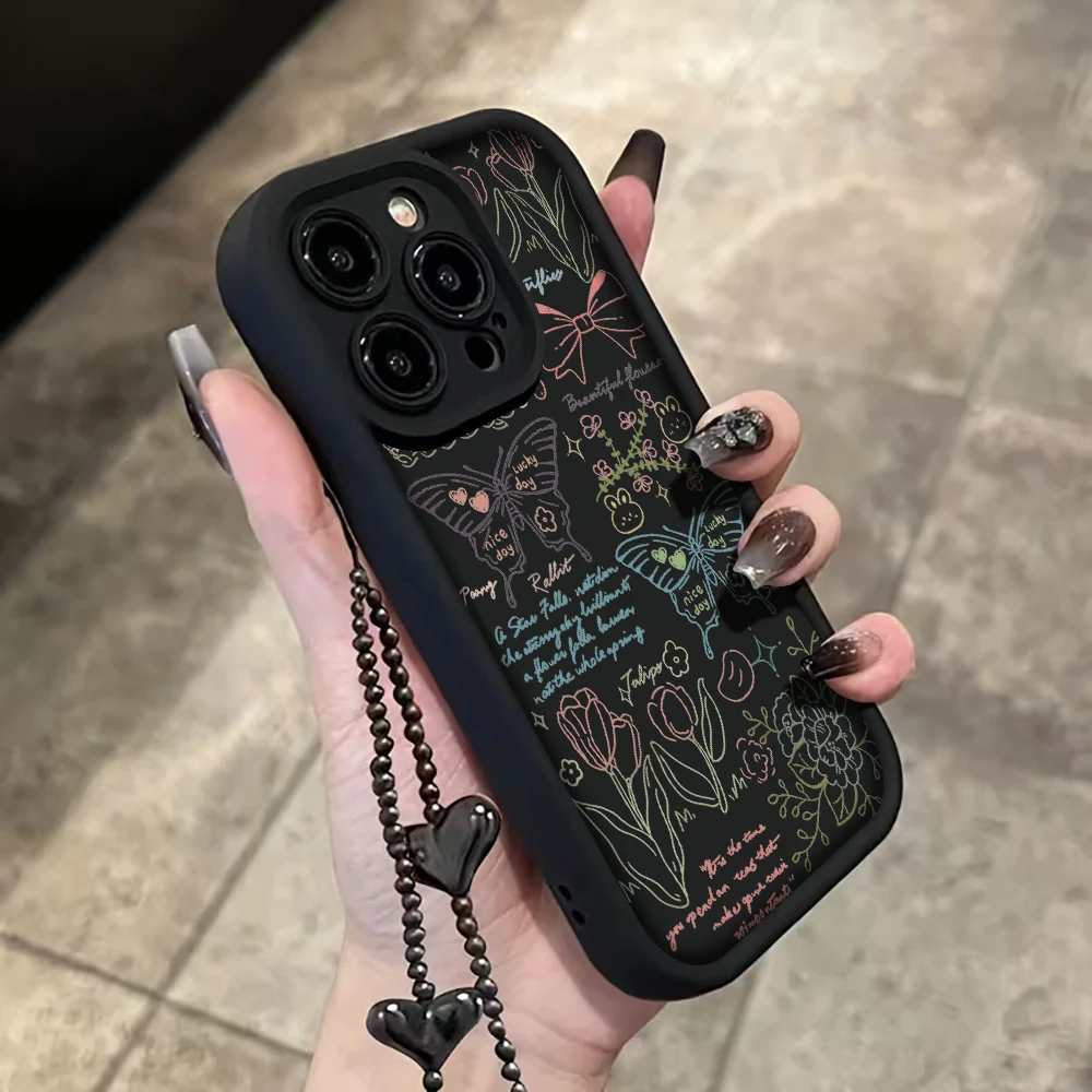 Koreanische Handgelenkschlaufen-Hülle für iPhone 17 15 16 14 Pro Max Plus Hüllen Kreativer Schmetterling für iPhone 13 11 12 XR 7 mit Lanyard-Abdeckung – Detail 8