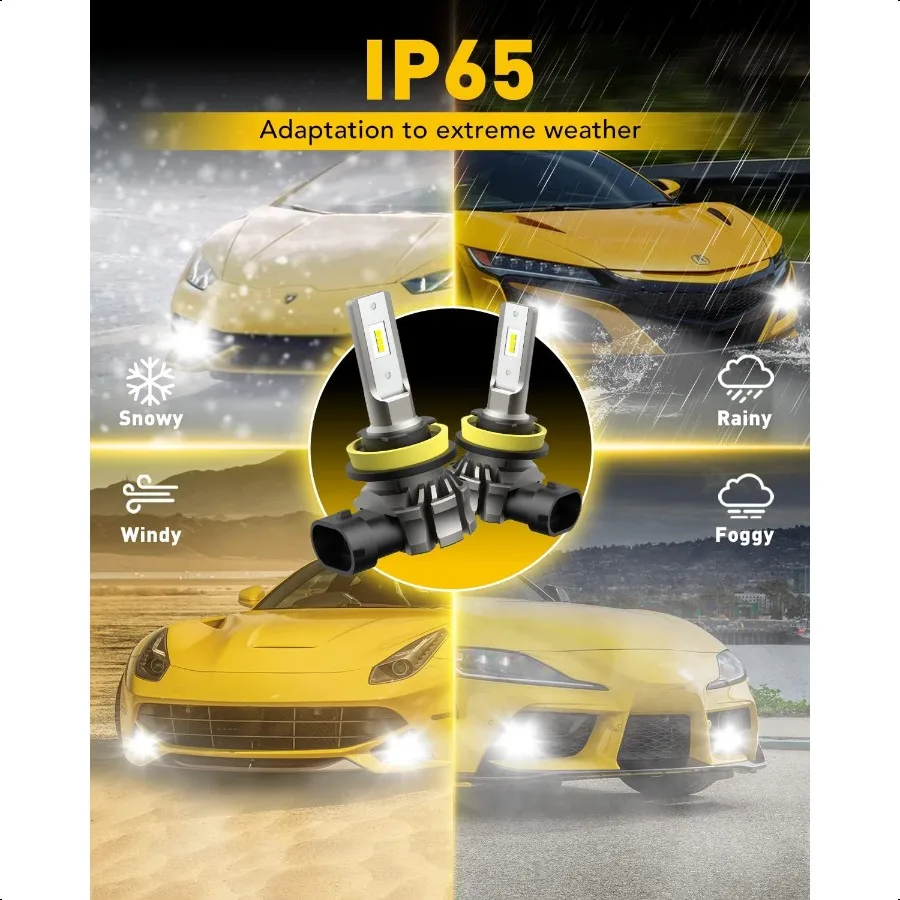 H11 H8 H16 LED مصابيح الضباب أو DRL 6000 لومينز 6500K الضوء الأبيض البارد 300 Brightn CSP LED رقائق مصابيح الضباب استبدال ل Ca