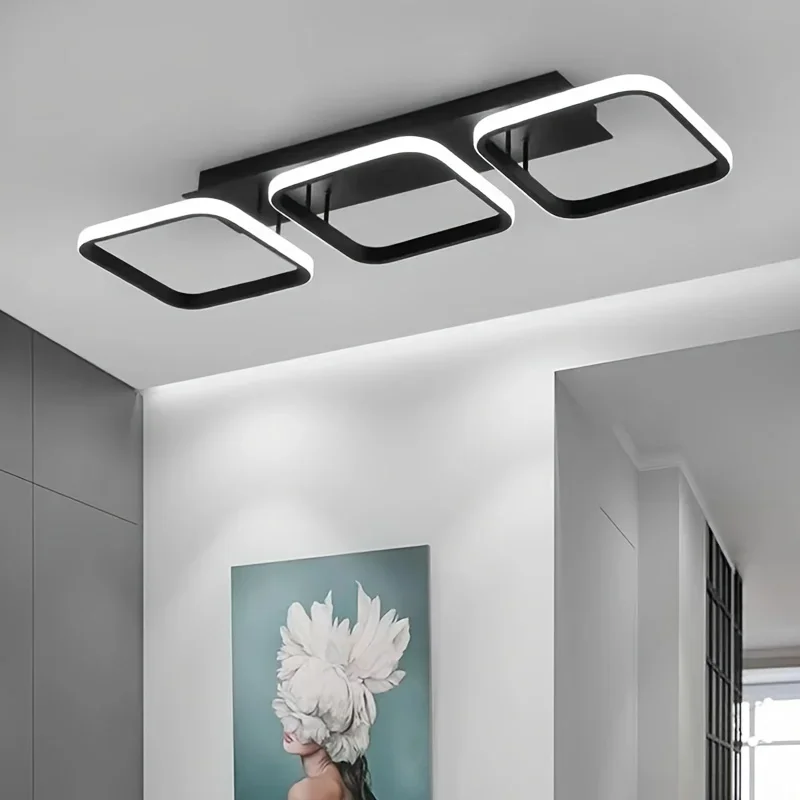Nordic Luxe LED Chandelier Ceiling Light - Dimmable, Three Color Options, Square and Round Shapes for Living Room, Corridor, Kit
