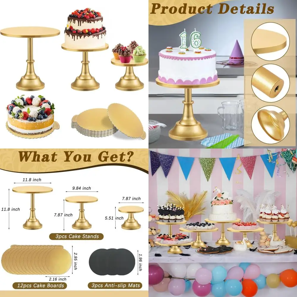 

3-Tier Cake Stand with 20 Round Cake Boards, 8, 10, and 12 Diameters - Ideal for Dessert Displays and Cupcakes