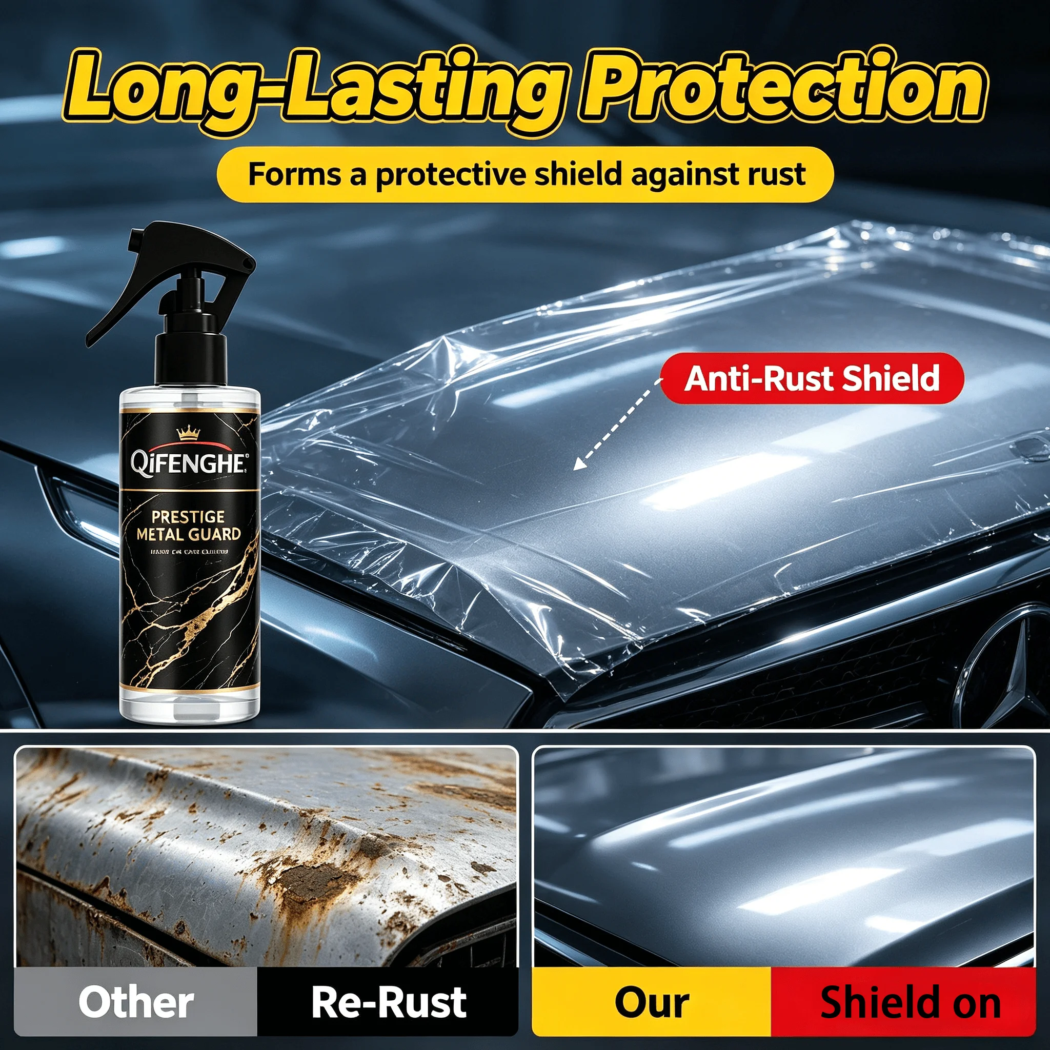 Rust Remover Spray 100ml/3.38oz Fast Rust Cleaner Anti-Rust Protection for Car Wheels Bolts Metal Shine