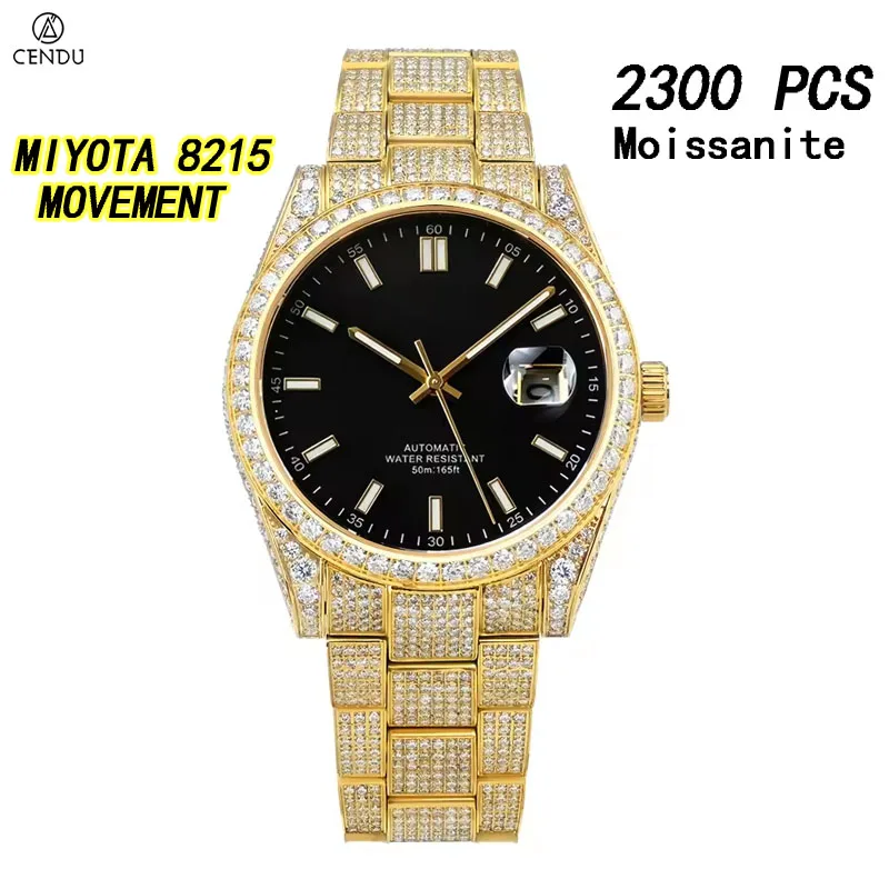 Luxury Men Watch Moissanite Diamond Watch for Men Automatic Mechanical Wrist Watch Miyota 8215 Movement Stainless Steel 5 ATM